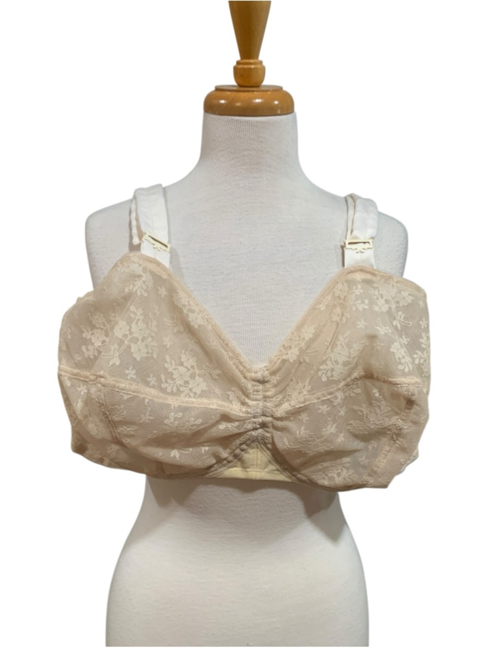 Vntg Women's Edith Lance Lace Bra Beige Minimizer Style 448 Size 42PS (DDD)